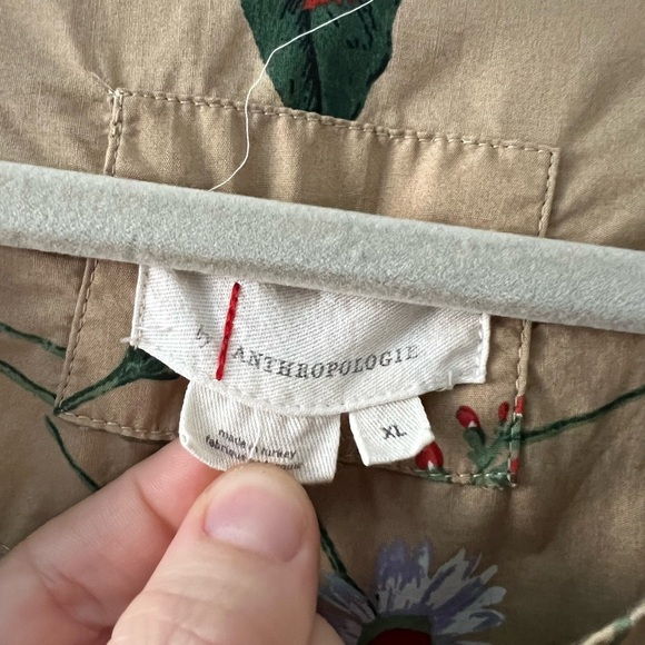 Anthropologie The Somerset Maxi Dress Cotton Tiered XL Khaki Beige Floral Puff - Picture 3 of 16